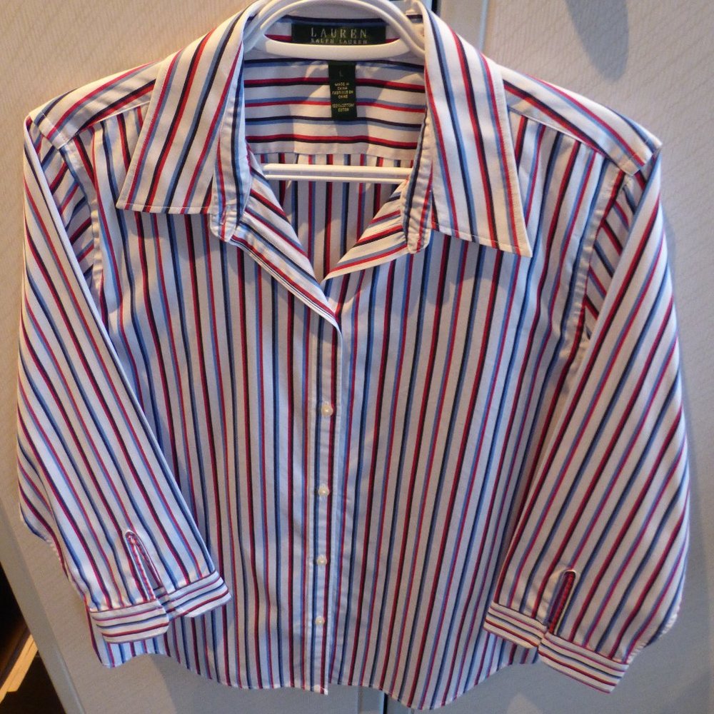 Lauren RL White / Red / Blue mid-sleeve blouse USL